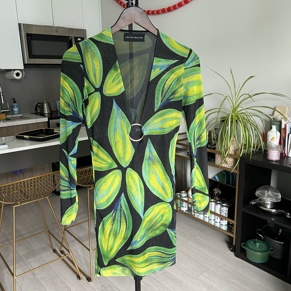Louisa Ballou Blue & Green Mesh Ring Mini Dress